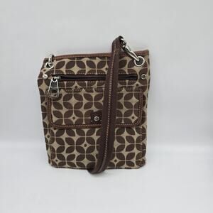 Fossil Marlow Geometric Logo Messenger Crossbody Shoulder Bag Brown Tan Canvas